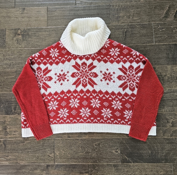 Yes Lola by Anthropologie Red & White Mock Turtleneck Oversized Sweater Sz Sm - Picture 1 of 5